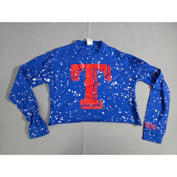 Victoria's Secret Tops - Victorias Secret PINK Crop Top Womens Extra Small Blue Tie Die Baseball Shirt